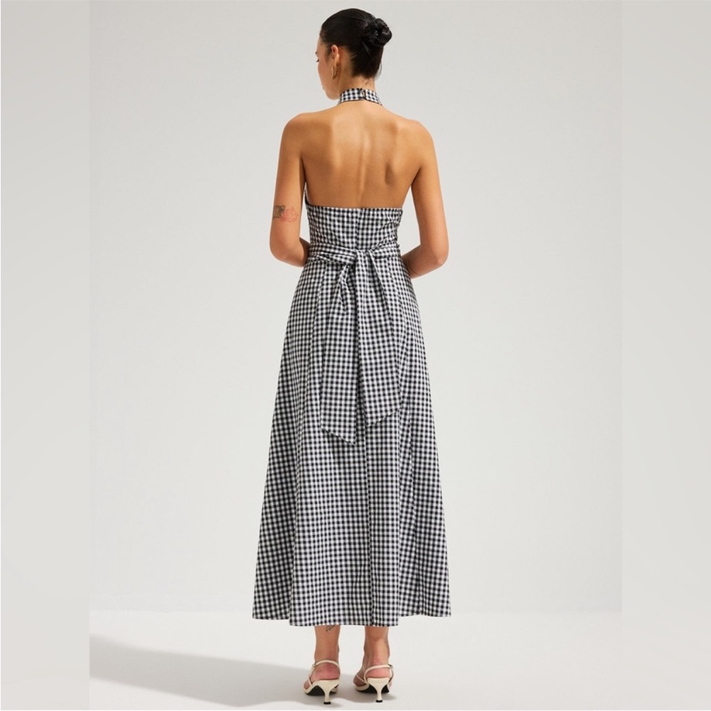 Commense Gingham Halter Maxi Dress - Black & White - Picture 3 of 5